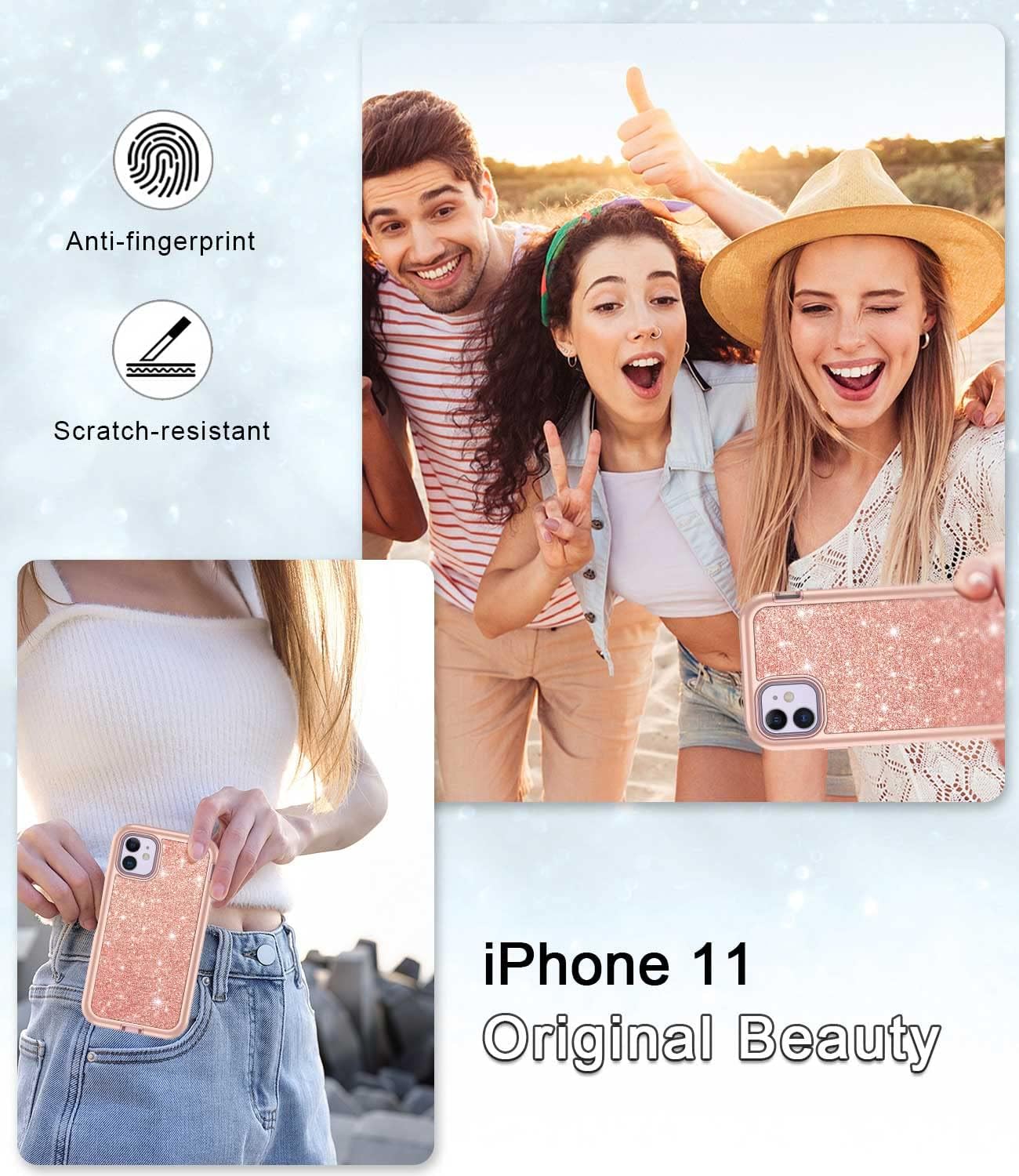 CASEFIV Funda compatible con iPhone 11, patrón de mármol 3 en 1, resistente a prueba de golpes, cuerpo completo, policarbonato duro + silicona suave