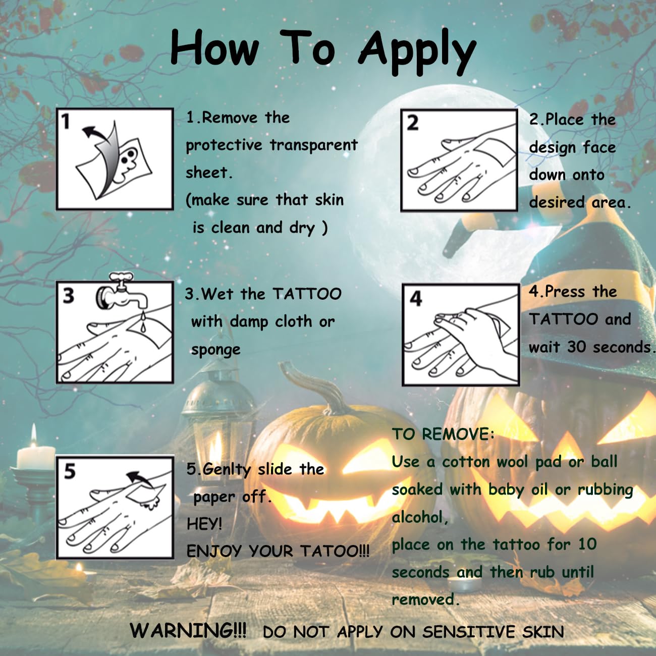 CHARLENT Tatuajes temporales de Halloween para niños, tatuajes faciales de Halloween para niños y niñas, suministros de fiesta de Halloween, bolsas