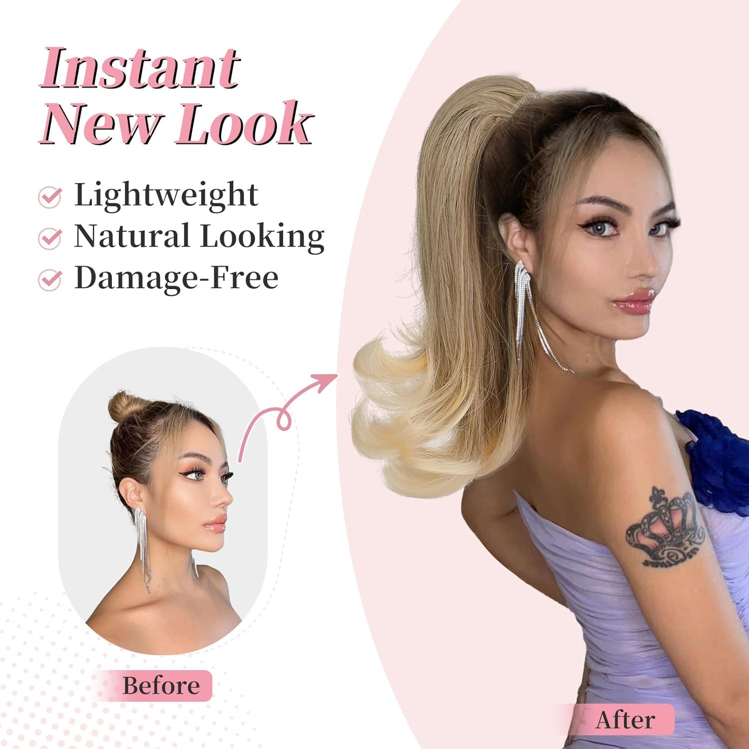 Extensión de cola de caballo con cordón, extensiones de cabello de cola de caballo de 18 pulgadas, extensiones de cabello largo ondulado y rizado,