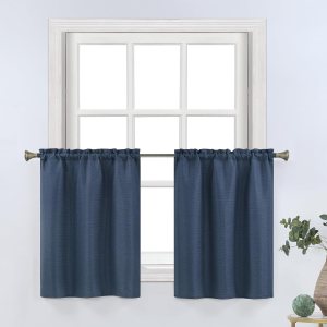 Home Queen Cortinas azules de cocina para ventana pequeña, cortinas de lino texturizado con bolsillo para barra, cortinas de café para sala de Home Queen Cortinas azules de cocina para ventana pequeña, cortinas de lino texturizado con bolsillo para barra, cortinas de café para sala de
