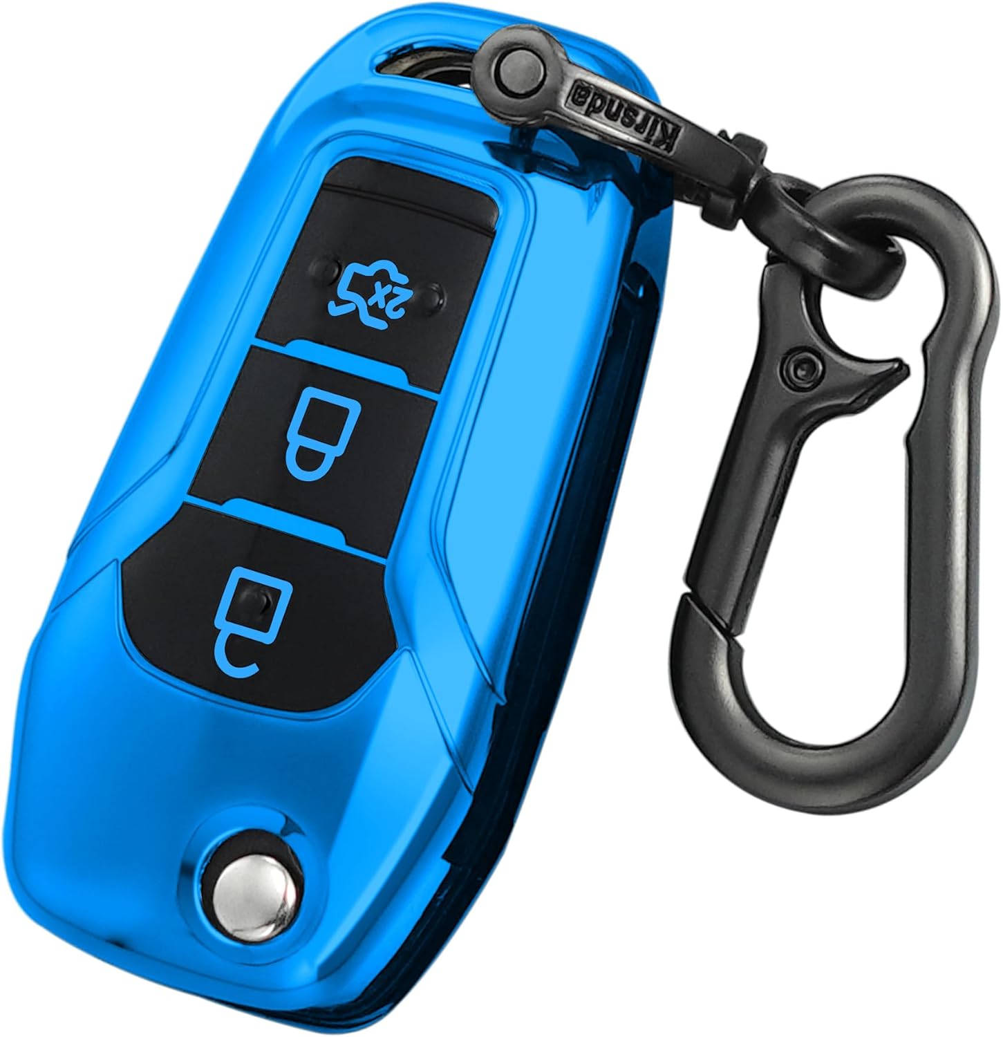 Funda para llavero Ford, con llavero, funda de protección compatible con Fusion Ranger Focus, etc., llave remota abatible (azul)