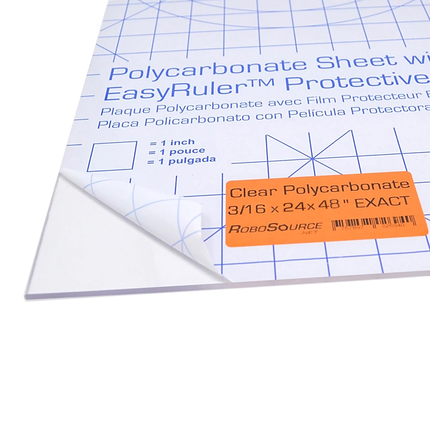 Lámina de plástico de policarbonato de 24 x 48 x 0.177 pulgadas (316 pulgadas), exacta con película EasyRuler, resistente a roturas, más fácil de