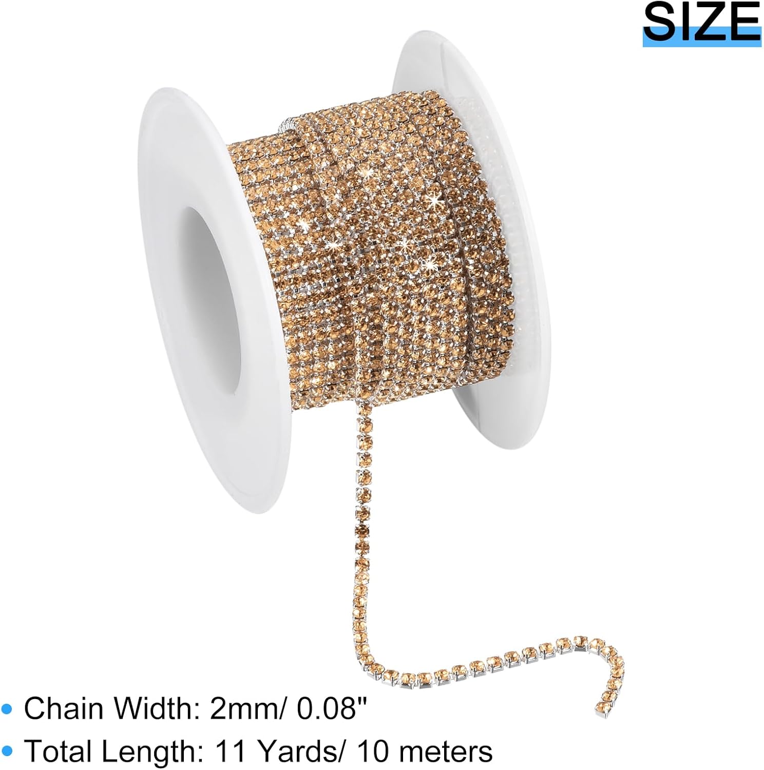 uxcell Cadena de diamantes de imitación de cristal de 11 yardas, 0.079 pulgadas (0.079 in) para coser y cerrar la cadena para manualidades, joyas,