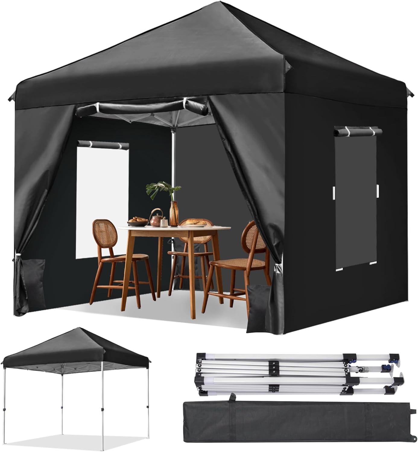 Canopy Tienda de campaña comercial desplegable de 10 x 10 pies con 4 paredes laterales y ventana, cenador instantáneo desplegable para eventos al