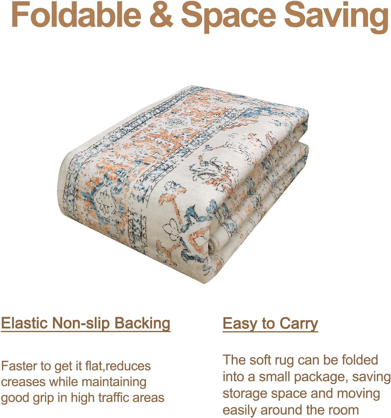 LIVEBOX Alfombra lavable de 5 x 7 pies, alfombra vintage bohemia para sala de estar, alfombra antideslizante para dormitorio, alfombra retro de pelo