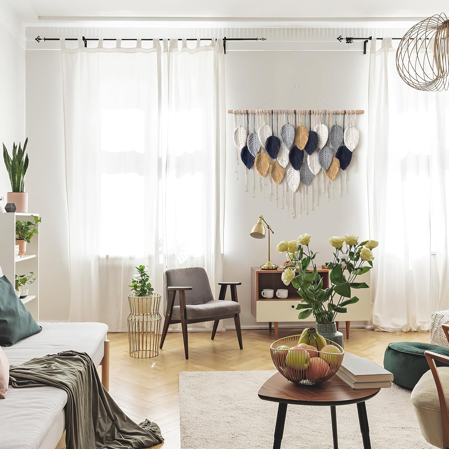 Alynsehom Tapiz de macramé para colgar en la pared, bohemio hecho a mano, elegante decoración de pared para dormitorio, sala de estar, guardería,