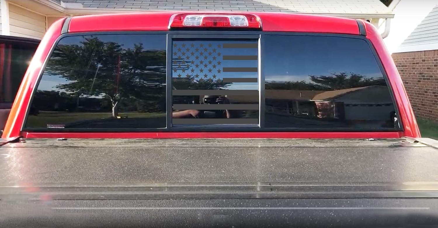 Xinghe Calcomanías visibles de la bandera estadounidense para Toyota Tacoma para ventana central trasera, negro mate (para F150 2004-2014, F250 F350