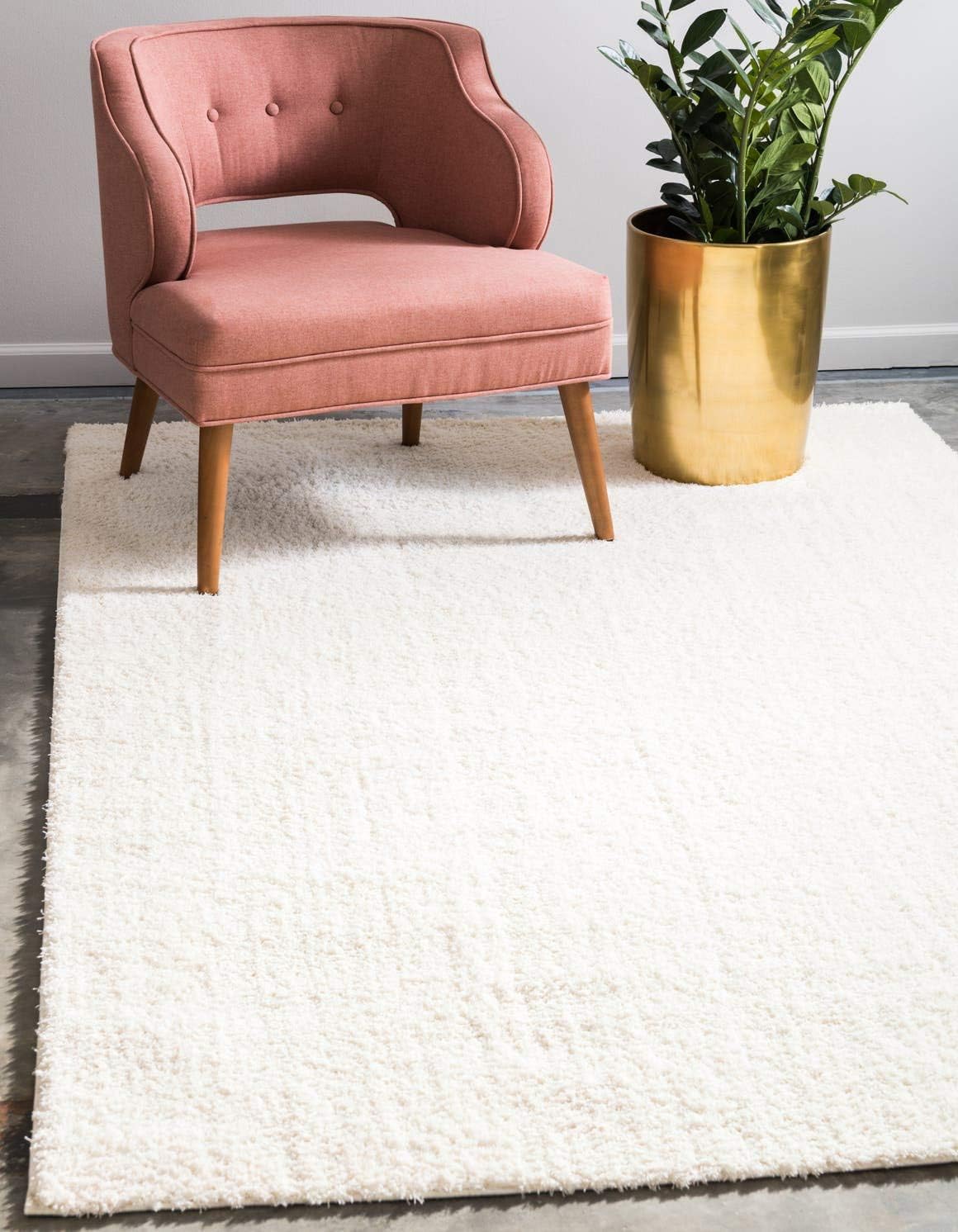 Unique Loom Studio Solid Shag Collection Urban – Alfombra moderna súper suave y de felpa, 4 x 6 pies, color blanco
