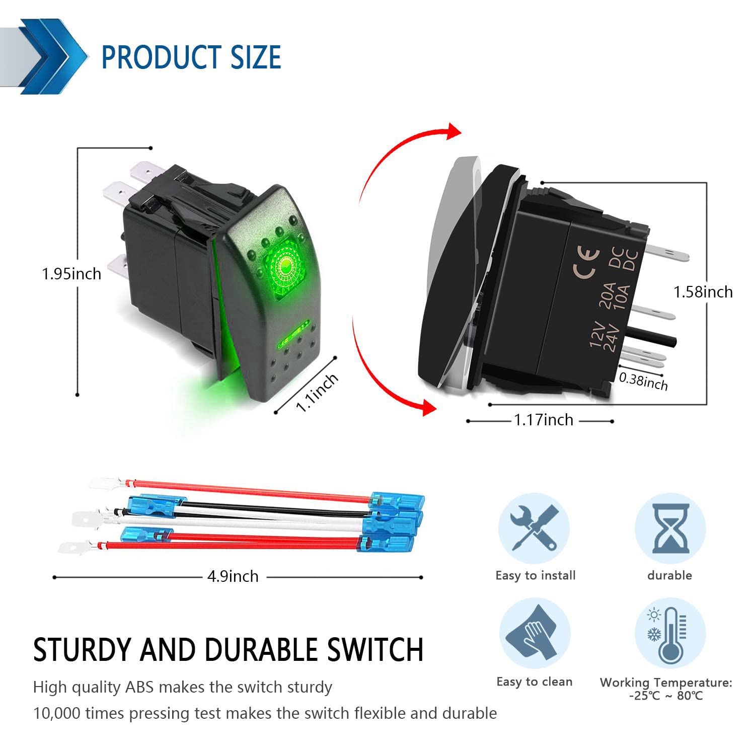 FXC Interruptor basculante SPDT de 3 posiciones de 7 pines láser de encendidoapagadoencendido luz LED verde 20A12V 10A24V Interruptor de palanca de