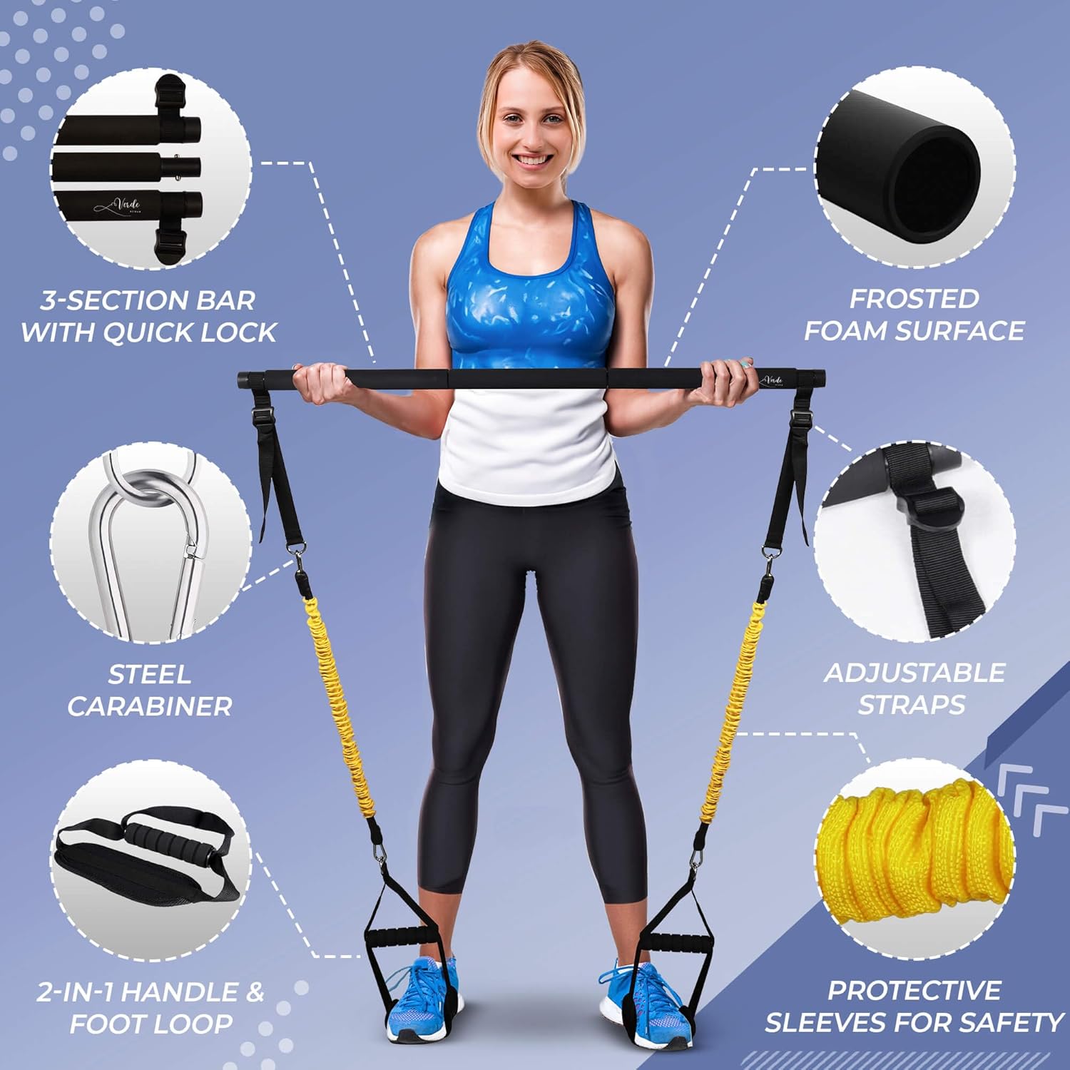 Kit de barra de pilates multifuncional con bandas de resistencia para mujeres, barra de escultura de pilates con 4 juegos de bandas de resistencia,