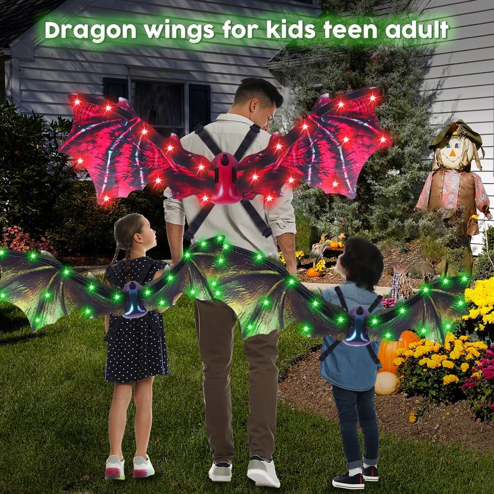 VATOS Electric Dragon Wings with LED Lights – Moving Dragon Wings with Music for Boys Man to Cosplay Dress Up