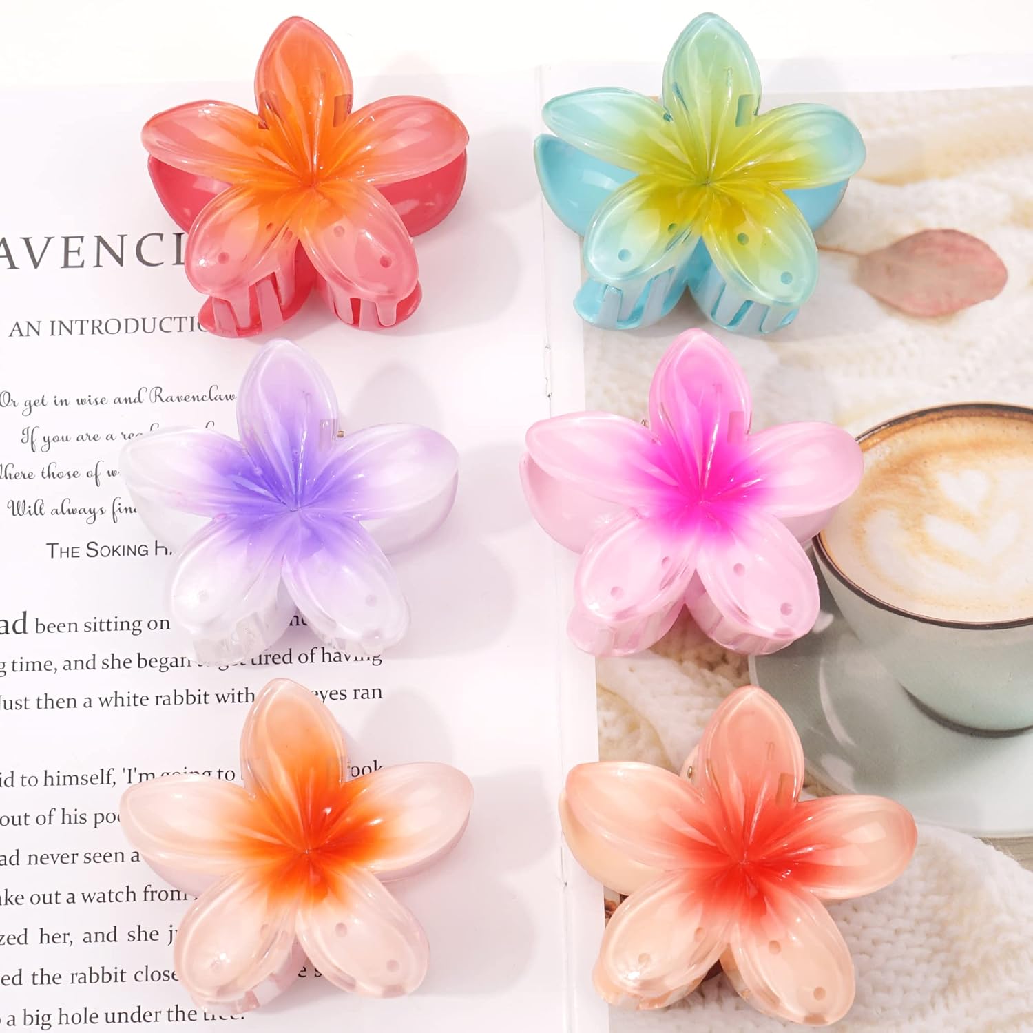 7 pinzas hawaianas para cabello grueso, pinzas de flores grandes para plumeria, pinzas de hibisco, accesorios para el cabello para mujeres