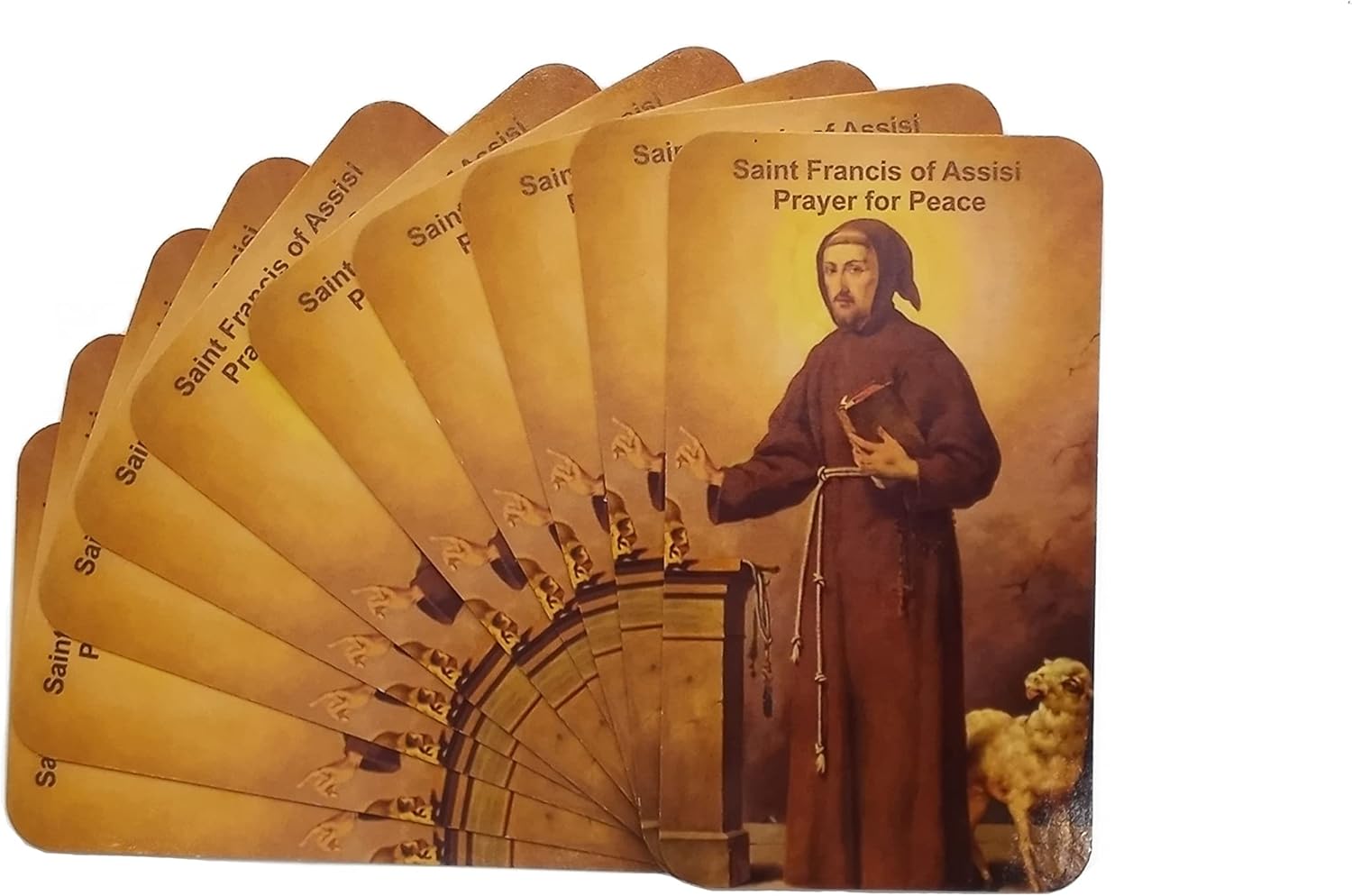 Westmon Works Paquete de 10 tarjetas de oración de San Francisco con oración por la paz, paquete a granel de santo patrón católico de Asís