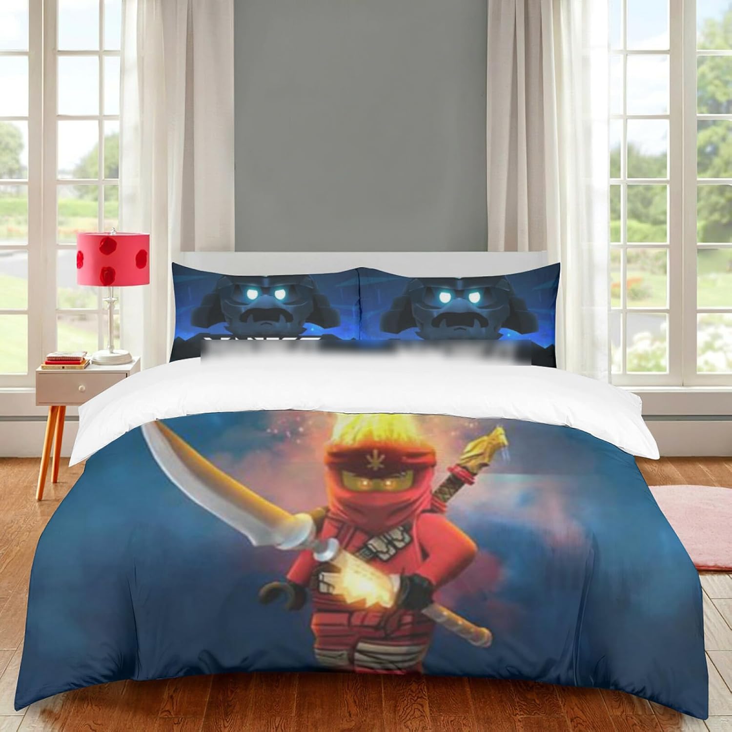Juego de ropa de cama para niños, juego de cama con estampado de ninja, funda de edredón de dibujos animados de anime, funda de edredón matrimonial,