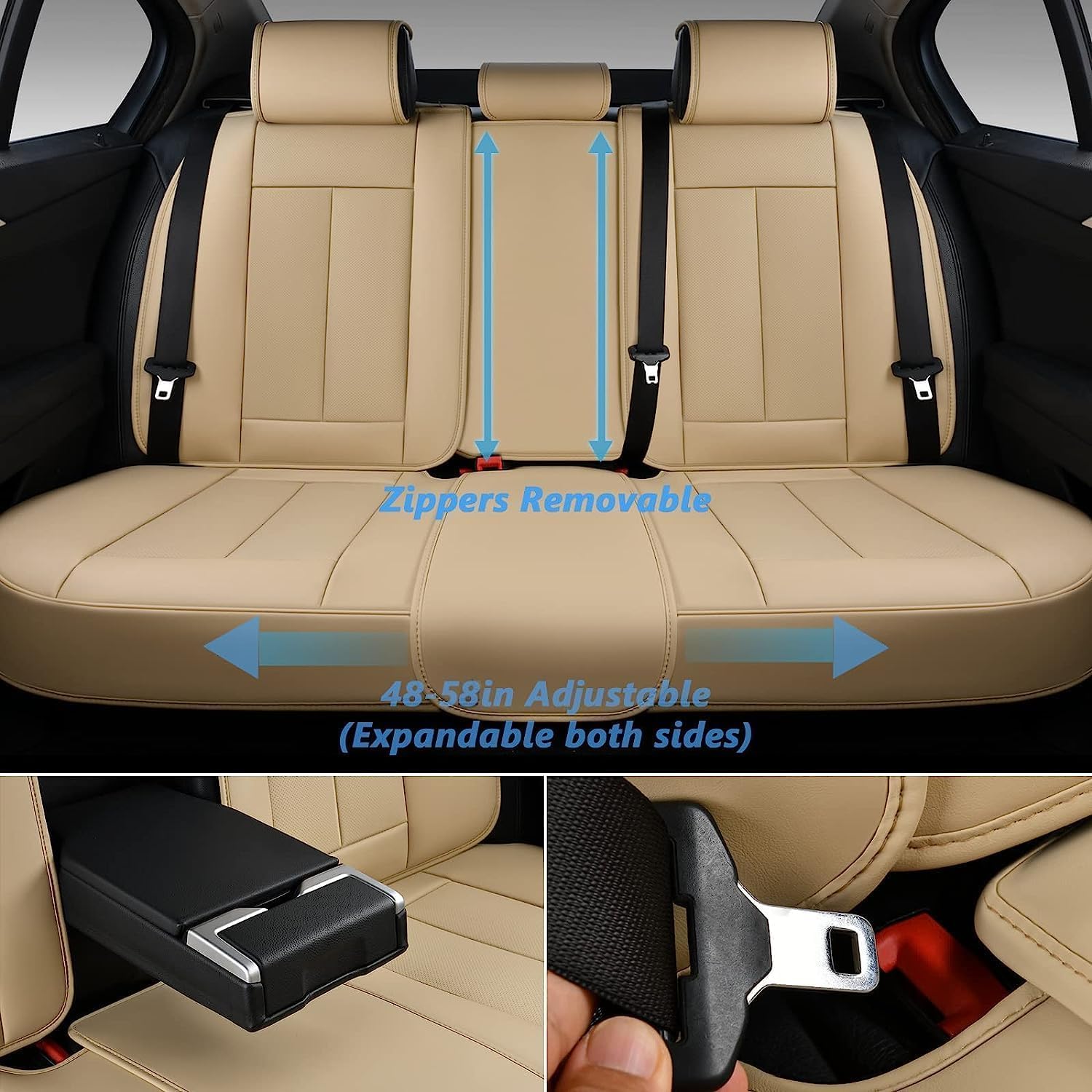 Coverado Juego completo de fundas de asiento de automóvil, fundas de asiento de automóvil, fundas de asiento delantero beige para asientos
