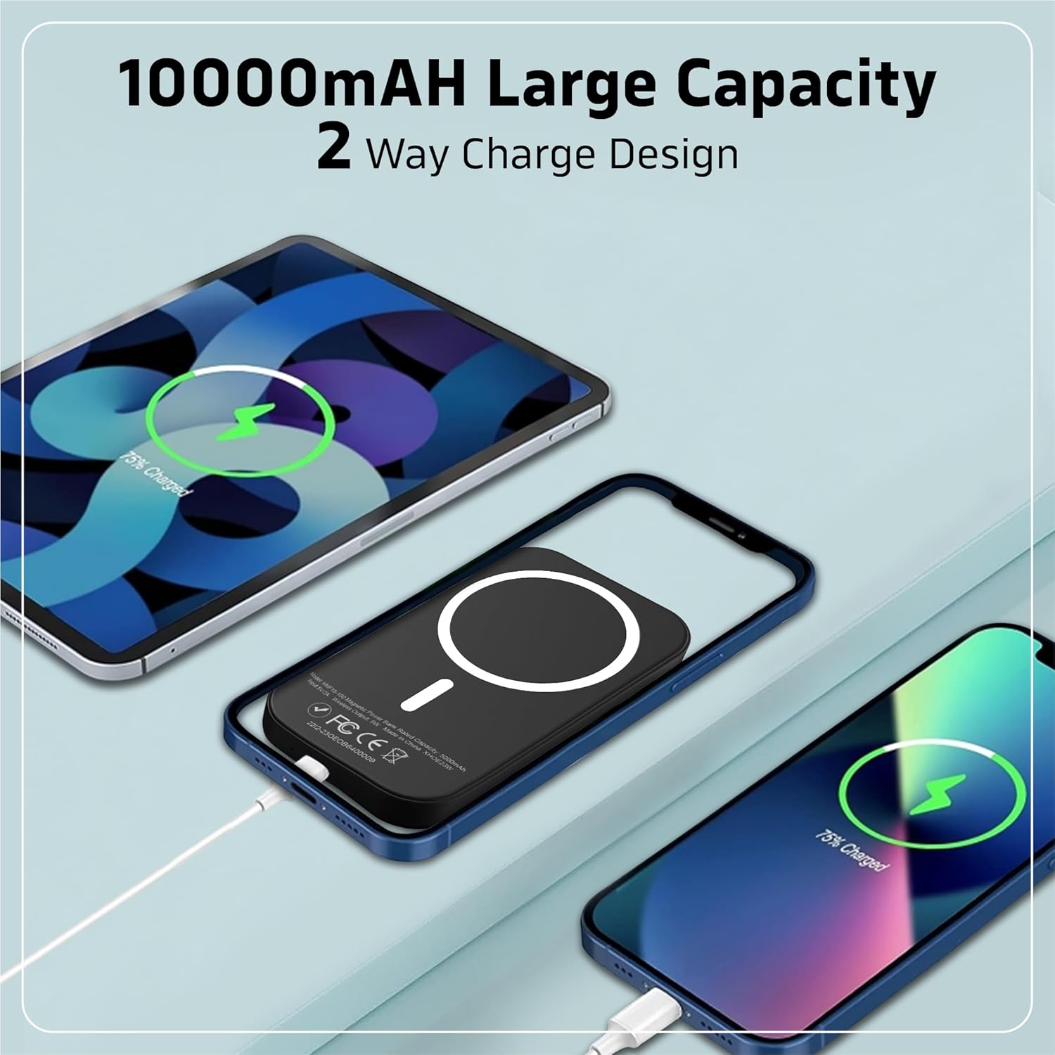 Batería magnética de banco de energía, cargador portátil inalámbrico de 10000 mAh, cargador rápido, cable USB-C, para iPhone serie 15141312, (negro)