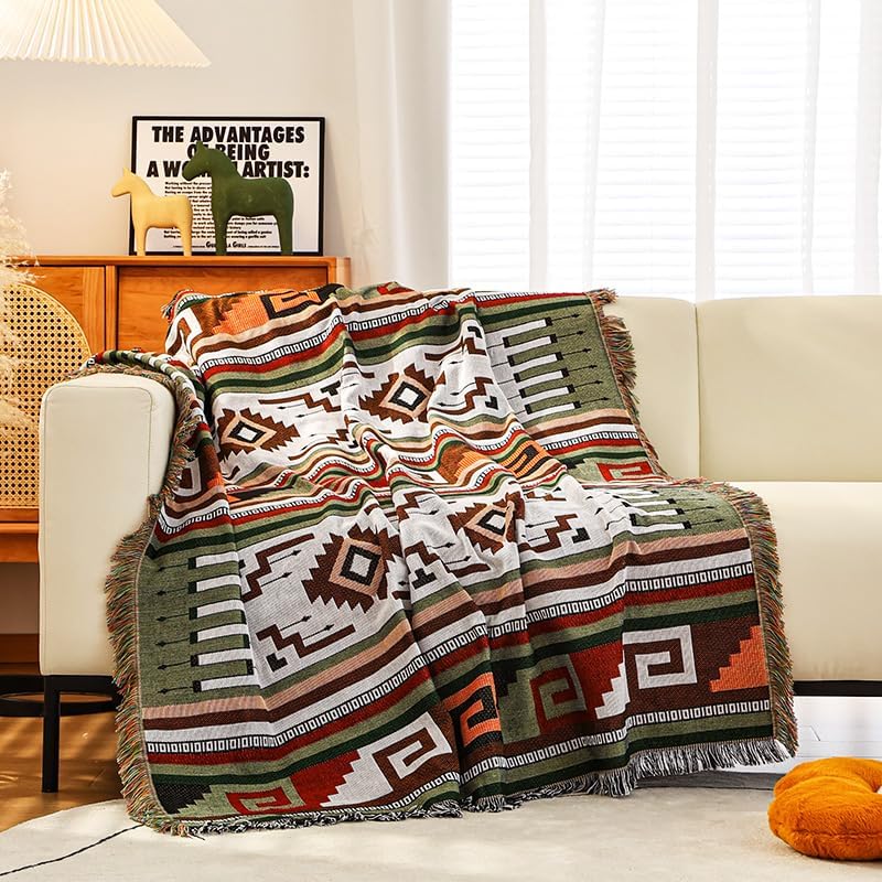 Shesyuki Southwest – Manta decorativa bohemia azteca para sofá, silla, sofá, cama, al aire libre, playa, viajes, 51 x 63 pulgadas