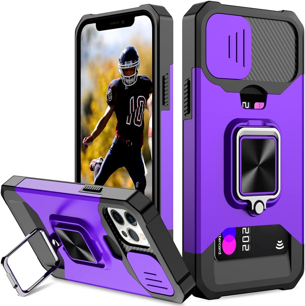 Nvollnoe Funda para iPhone 1212 Pro con cubierta deslizante para cámara y tarjetero resistente funda protectora para iPhone 12 con anillo magnético
