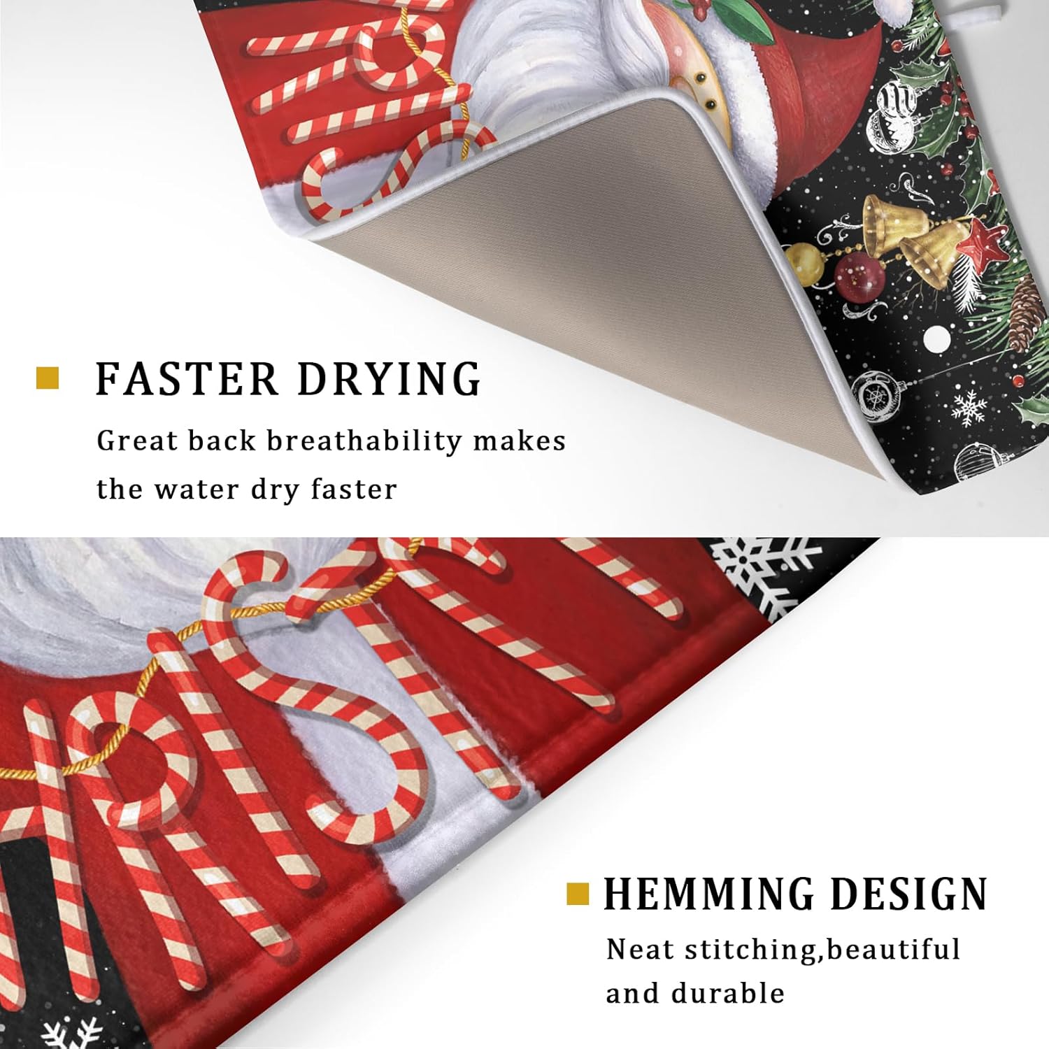 Tapete absorbente para secar platos, tapete de platos de Navidad de Papá Noel para encimeras de cocina, 18 x 24 pulgadas, escurridor de platos de