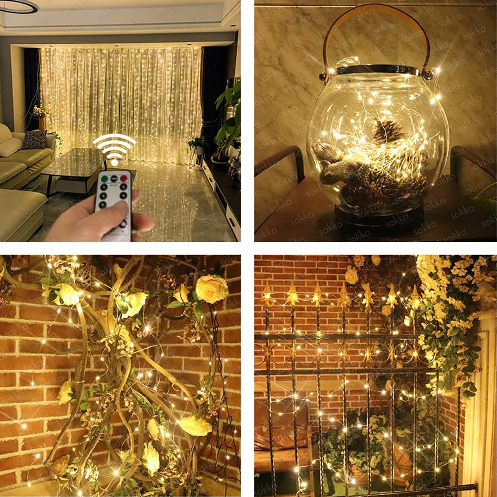 Taoke Guirnalda de luces de Navidad, 300 luces de cortina con carga USB, luces LED para interiores y exteriores, para Navidad, boda, fiesta, hogar,
