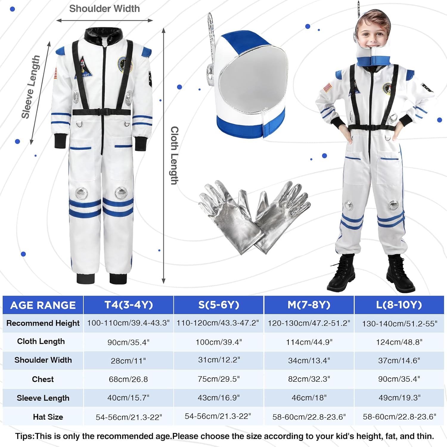 Disfraz de astronauta para niños con casco para niños, traje espacial para Halloween, niños y niñas, disfraz de juego de roles