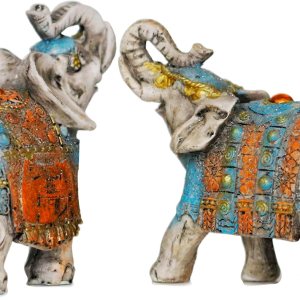 2 figuras coleccionables de elefante con tronco hacia arriba, estatuas perfectas para decoración del hogar, estatua de elefante africano regalo 2 figuras coleccionables de elefante con tronco hacia arriba, estatuas perfectas para decoración del hogar, estatua de elefante africano regalo