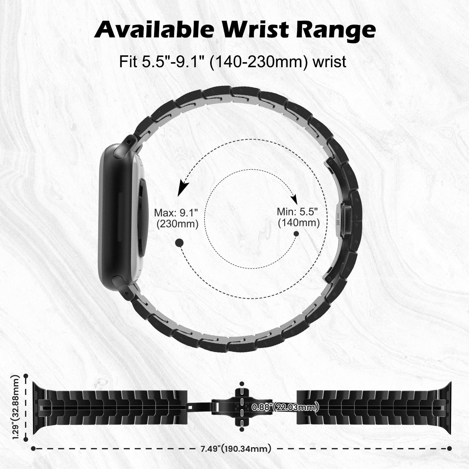MoKo Metal Strap Compatible with Apple Watch Ultra2 Ultra 49mm Series 987654321SE 454442mm, Adjustable Watch Band Stainless Steel Wristband with
