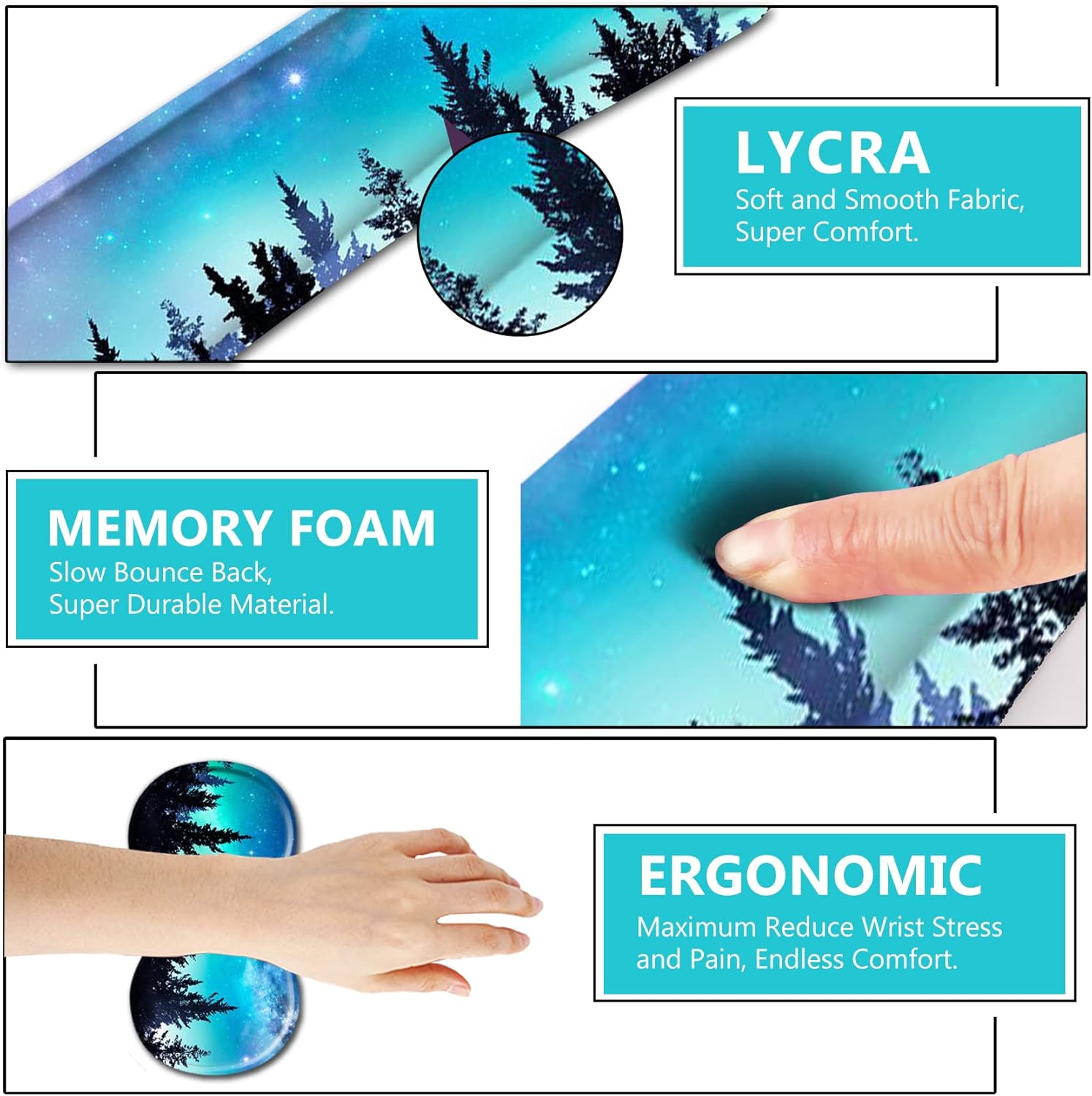 AIMSA Reposamuñecas para teclado + alfombrilla para mouse + reposamuñecas para mouse + posavasos, base de goma antideslizante ergonómica de espuma