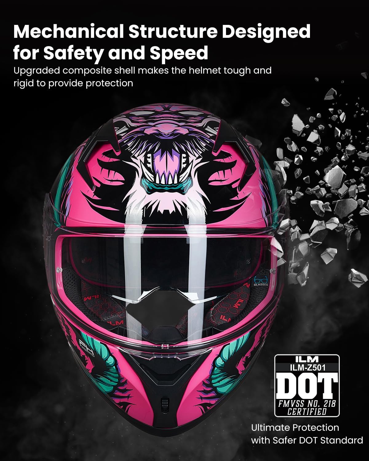 ILM Casco de motocicleta de cara completa con Pinlock compatible con viseras y aletas transparentes y tintadas, casco de motocross para bicicleta de