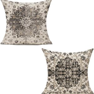 VAKADO Juego de 2 fundas de almohada bohemias negras de 22 x 22 pulgadas, decorativas, para exteriores, granja, vintage, coral óxido, para sofá, VAKADO Juego de 2 fundas de almohada bohemias negras de 22 x 22 pulgadas, decorativas, para exteriores, granja, vintage, coral óxido, para sofá,