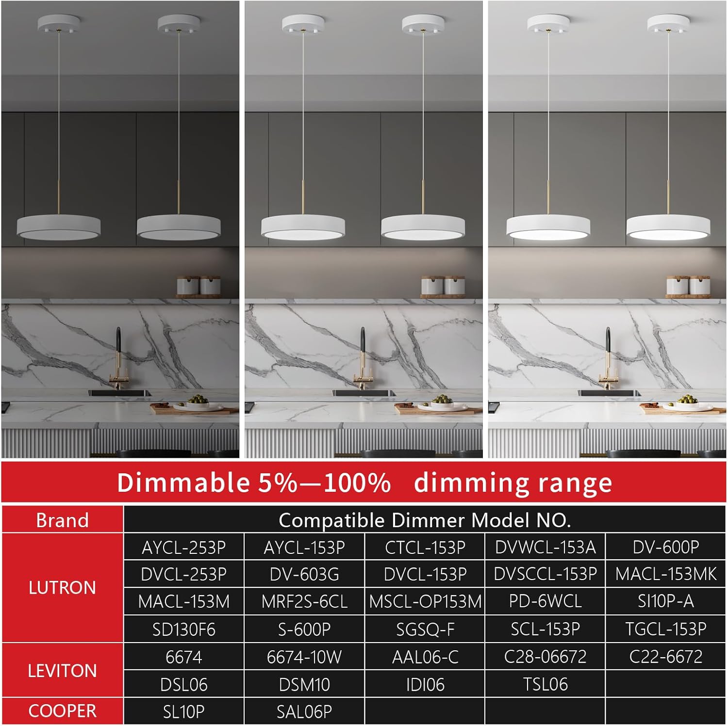 Lámpara colgante LED moderna de 9.05 pulgadas con forma acrílica blanca regulable de 6000 K para comedor, cocina, isla y sala de estar (1 unidad)