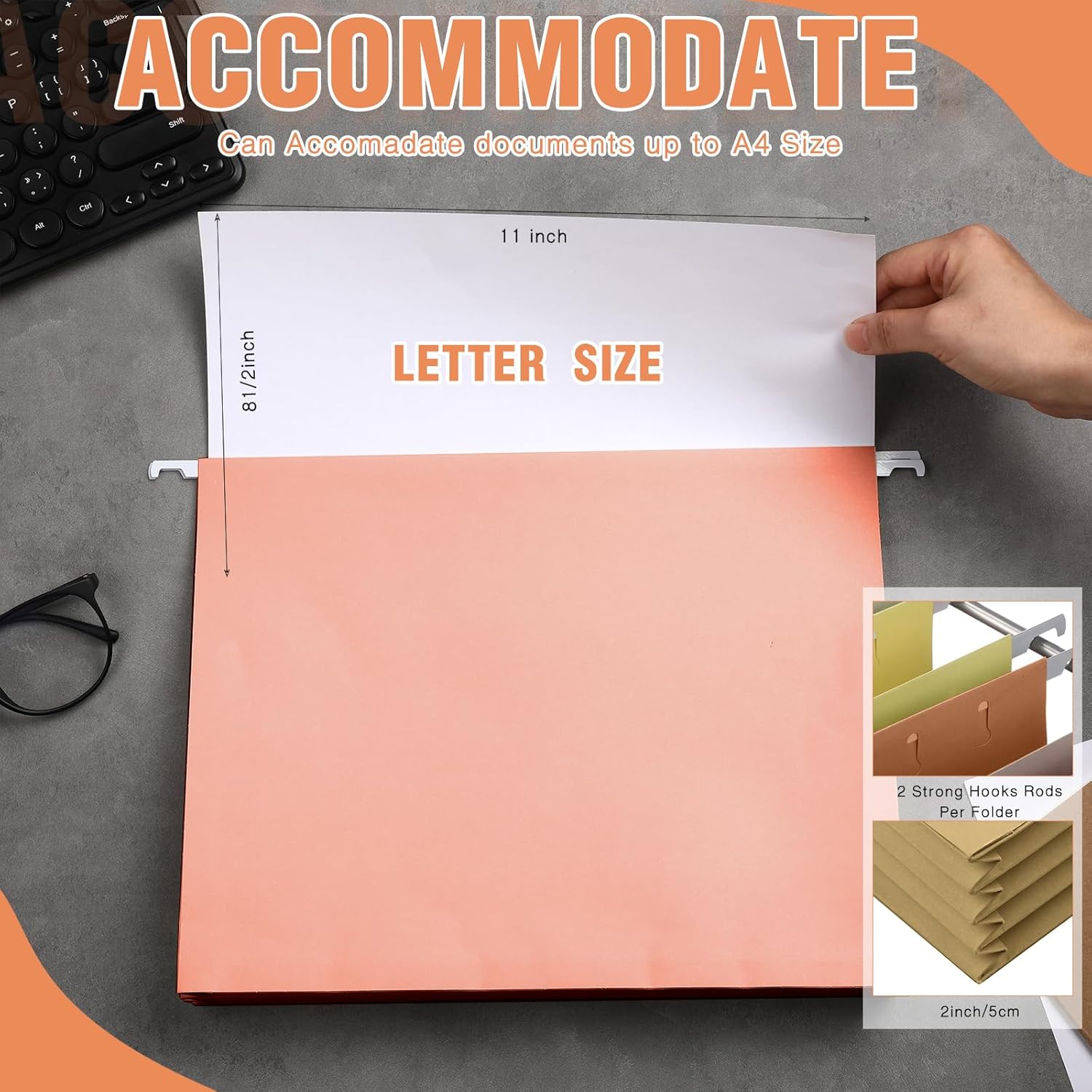 Yaomiao 24 carpetas colgantes de capacidad adicional, tamaño carta, carpeta colgante de 3.5 pulgadas de expansión de colores con etiqueta reforzada