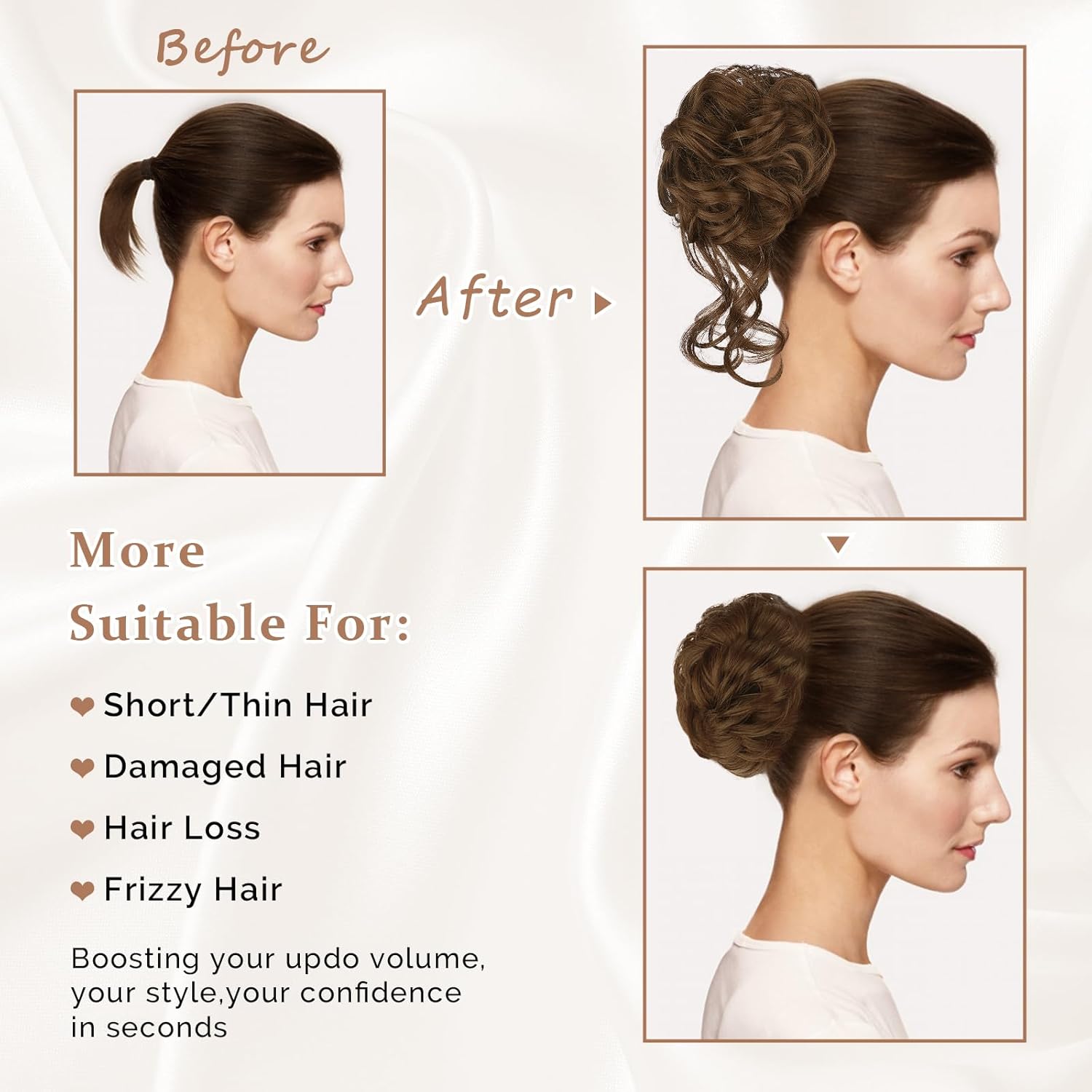 Vigorous 2 piezas de cabello desordenado con coleteros de cabello rizado, ondulado y desordenado, sintético para mujeres, postizo para uso diario
