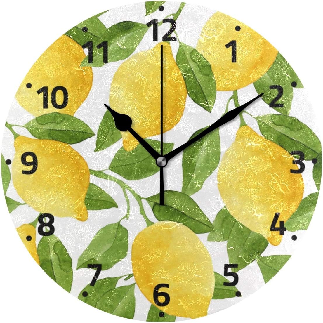 ALAZA Reloj de pared de árbol de hoja de limón que no hace tictac, reloj de escritorio decorativo para dormitorio, cocina, sala de estar, escuela,