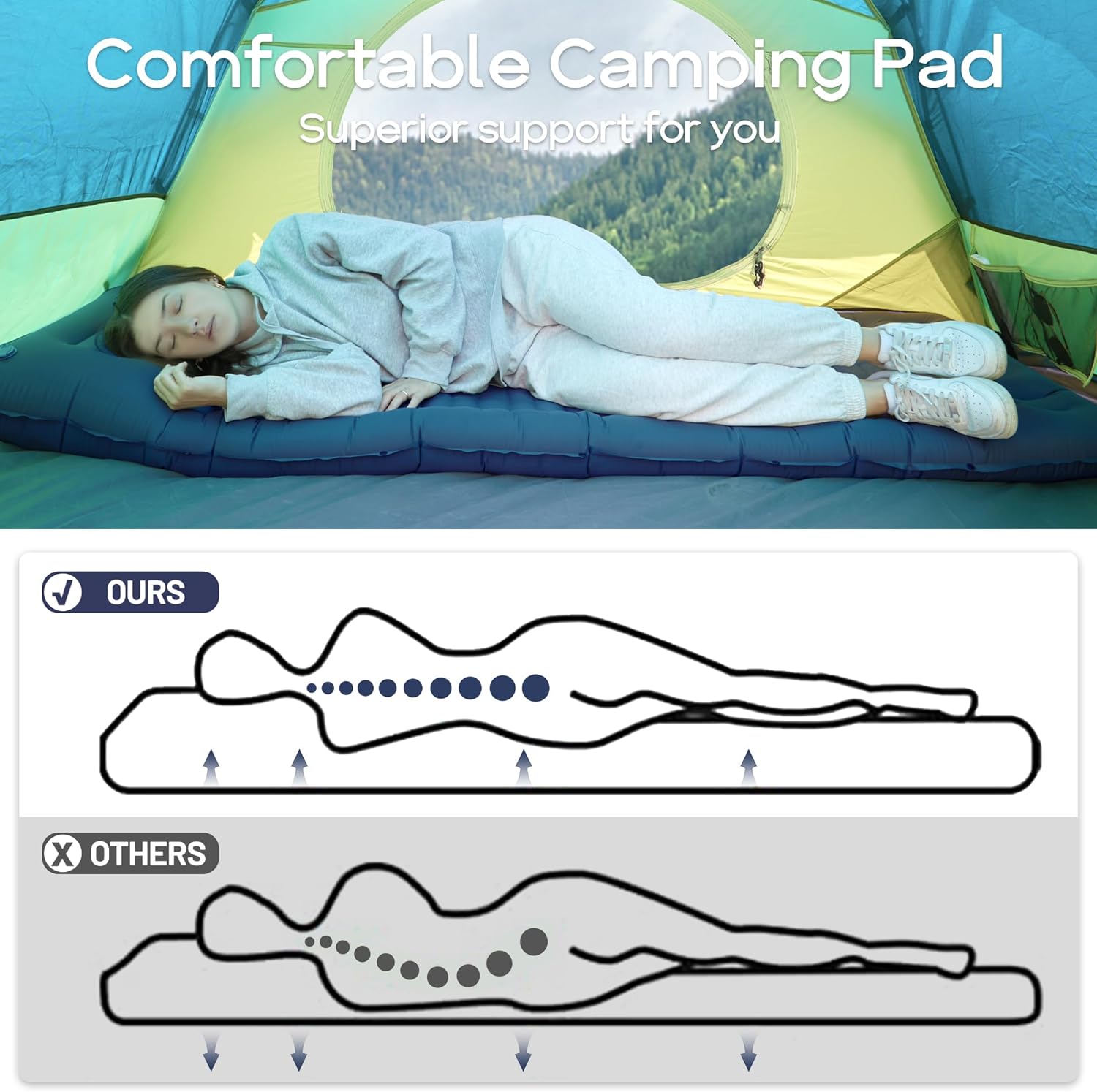 PORTAL Colchoneta inflable extra gruesa de 3.9 pulgadas para acampar, colchoneta de dormir con almohada, bomba de pie incorporada, bolsa de