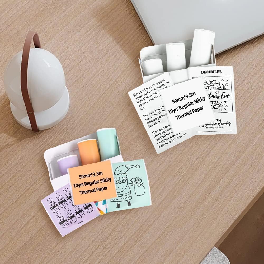 Etiquetadoras, mini impresora de bolsillo, impresora de calcomanías sin tinta para la escuela, impresión rápida portátil con papel de impresión,