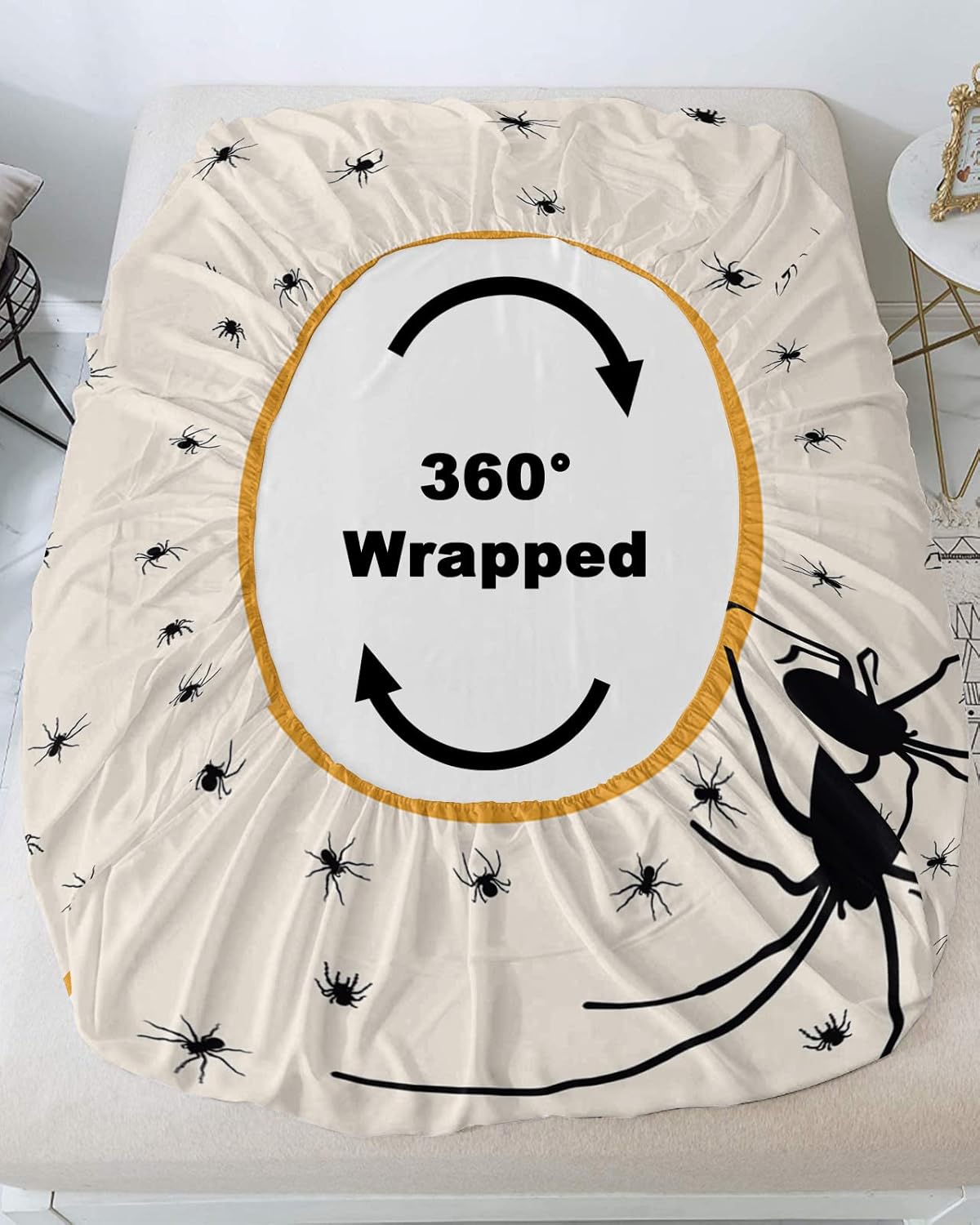 Juego de sábanas bajeras de 3 piezas con diseño de arañas aterradoras con temática de Halloween para cama tamaño Queen, sábana de bolsillo profundo