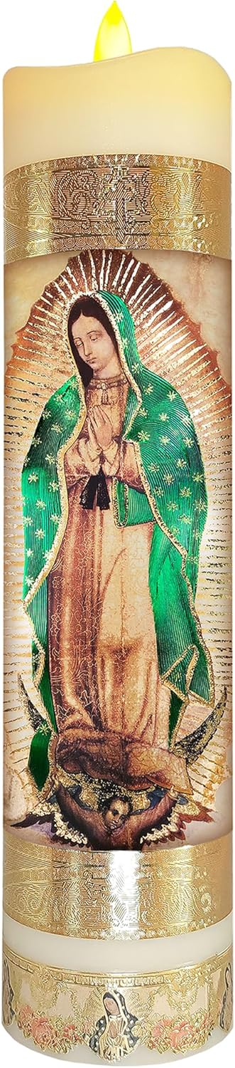 Artediseño piezas maestras Nuestra Señora de Guadalupe Cuerpo Original sin llama LED Devocional Vela de oración religiosa Decoración de lámina