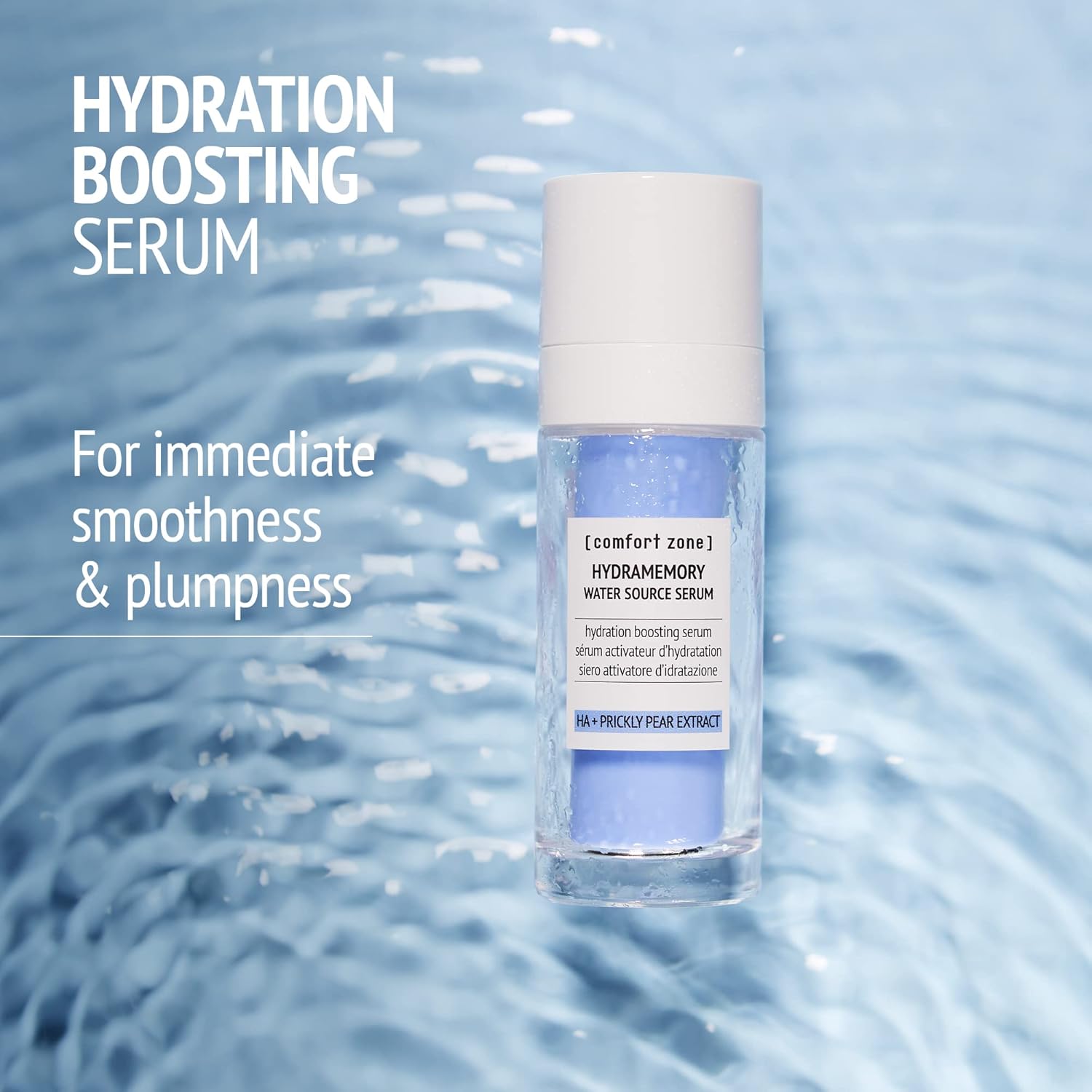 Zona de confort Hydramemory Water Source Serum  Suero hidratante estimulante  Efectos hidratantes inmediatos para piel seca y opaca