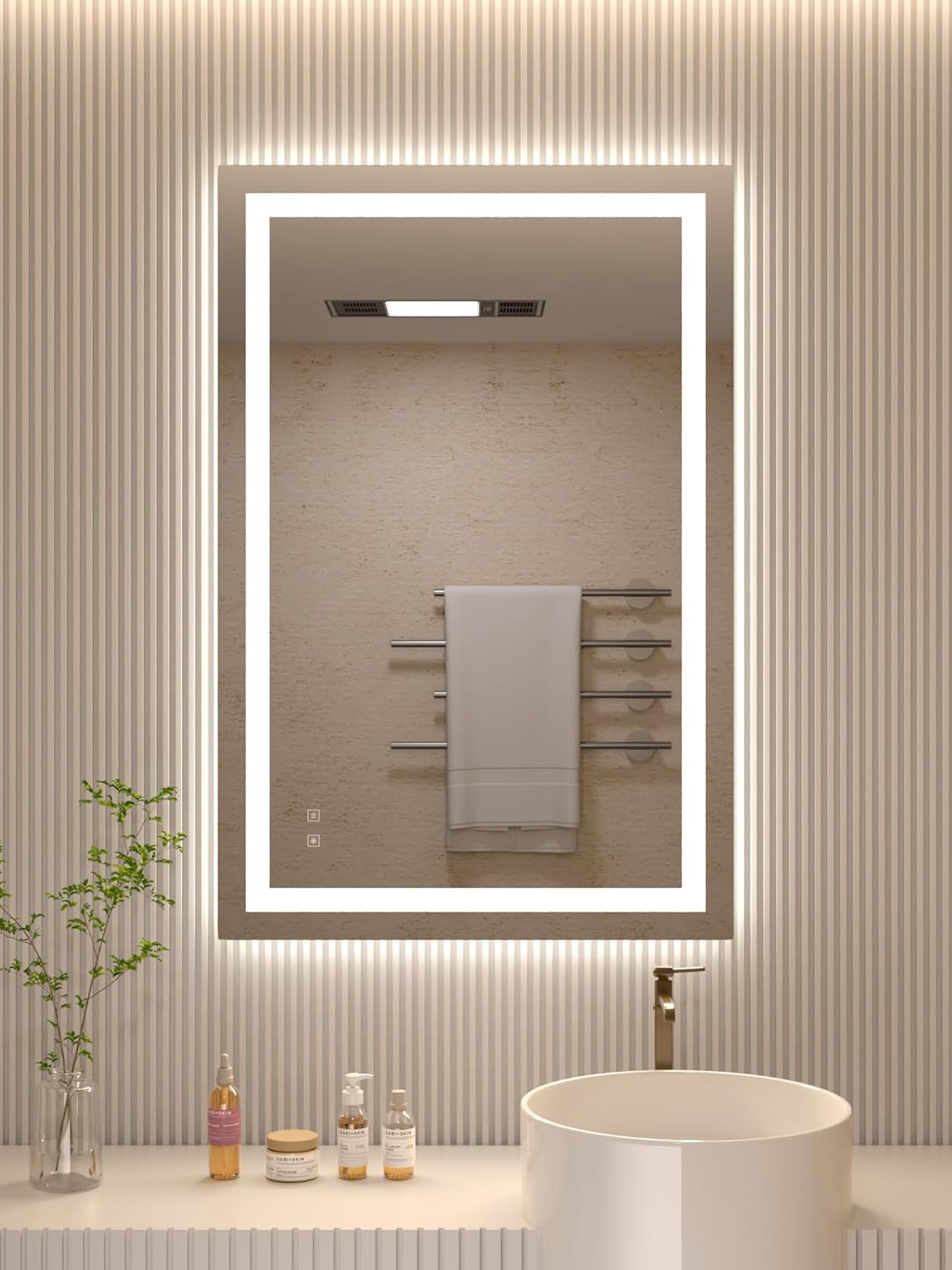 LOYAL STAR Espejo de baño LED, 48 pulgadas de largo x 32 pulgadas de ancho, varios tamaños opcionales, espejo de tocador con retroiluminación y luz