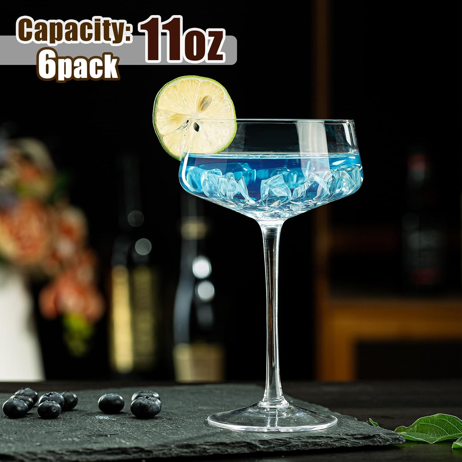 Juego de 6 vasos de Martini de cristal, copas Coupé de 11 onzas, copas de cóctel clásicas, copas de cupé de champán, elegante copa de cristal