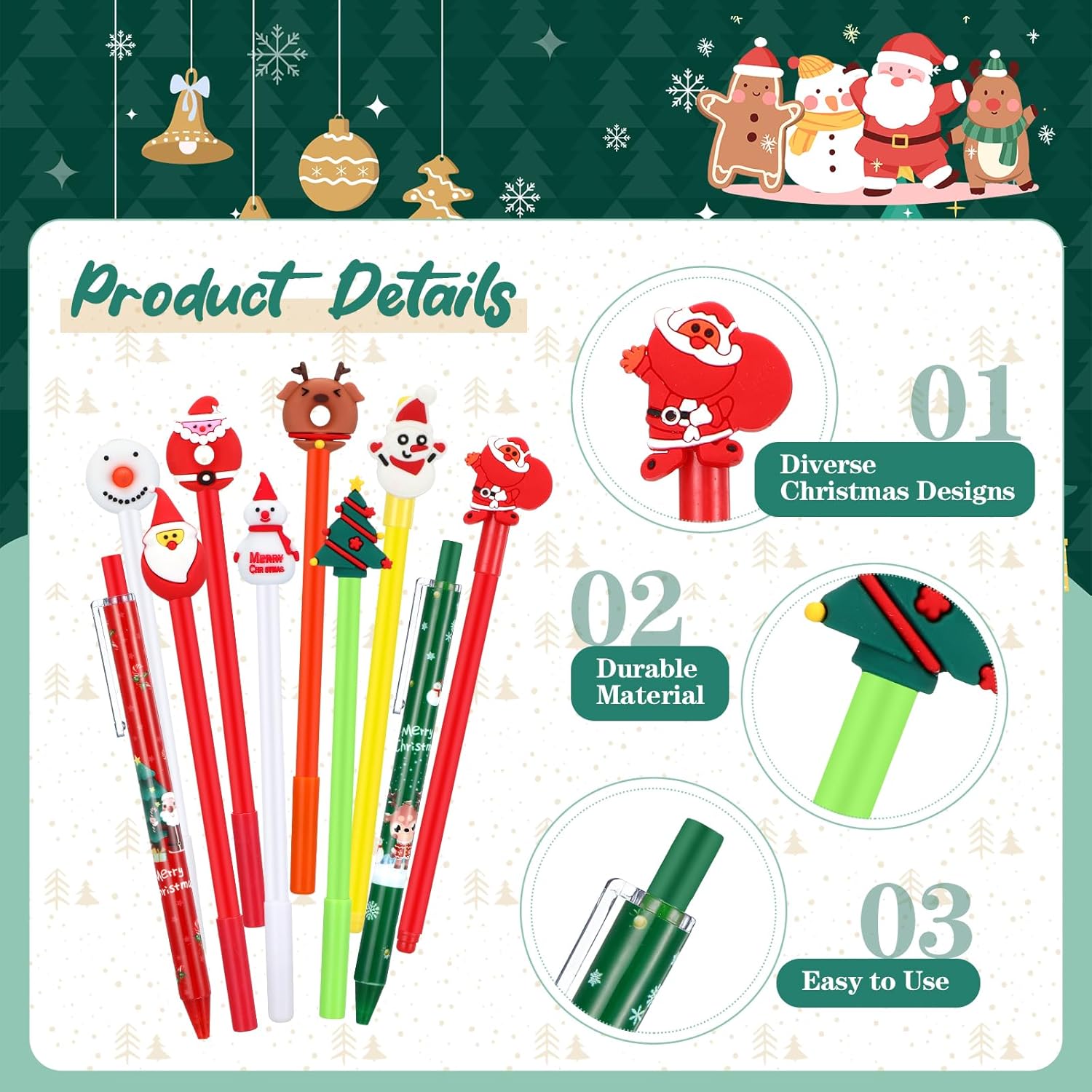 300 bolígrafos de tinta de gel de Navidad, rotuladores de tinta negra, bolígrafos de Navidad para niños y niñas, para escritura a granel, bolígrafos