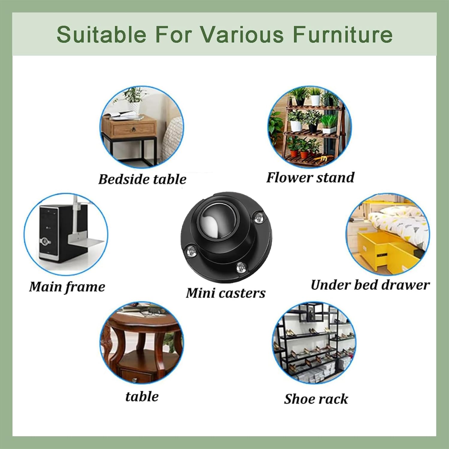 Paquete de 4 ruedas giratorias autoadhesivas de 1 pulgada para muebles, capacidad de carga de 28 libras por rueda, ruedas giratorias de perfil bajo