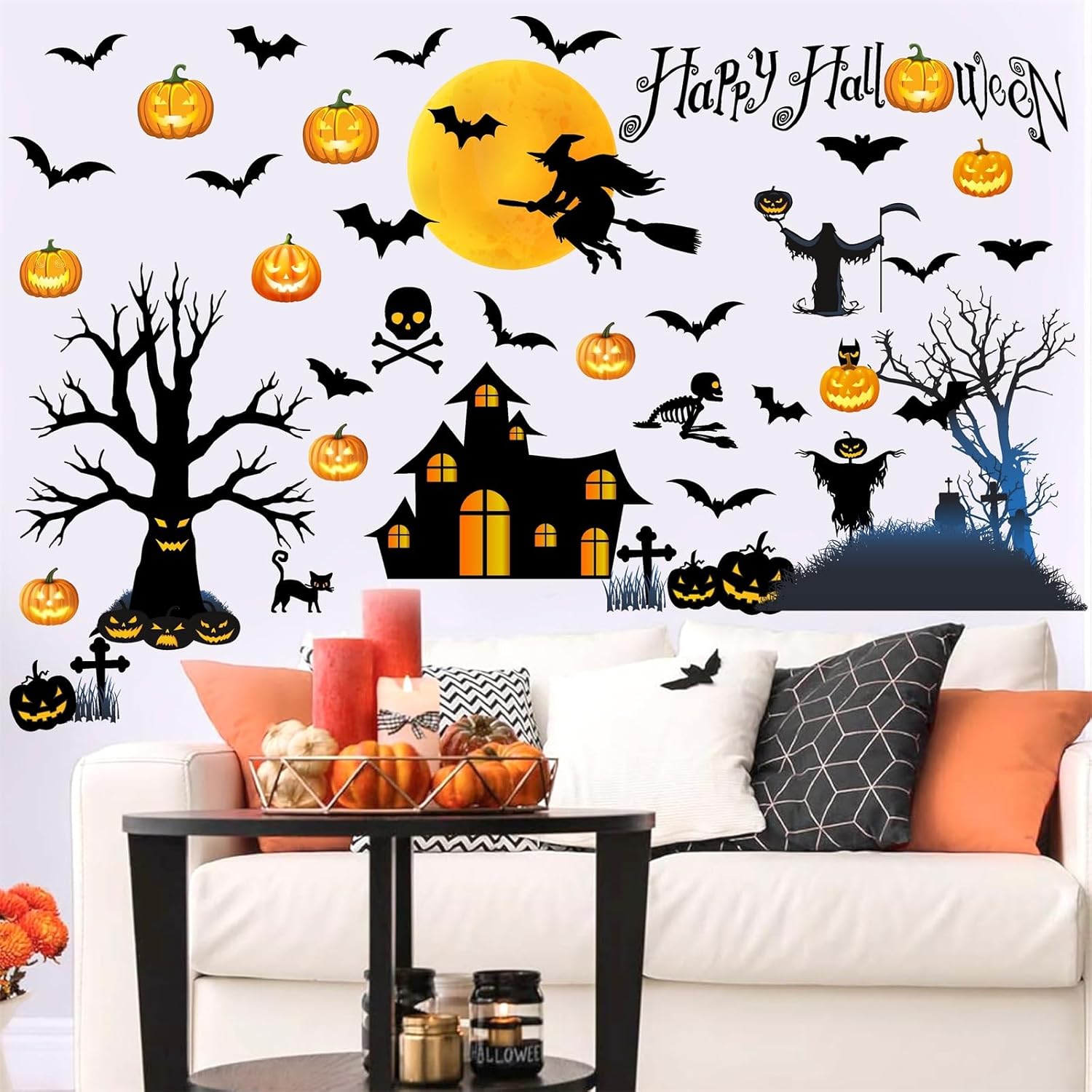 Calcomanías de pared de Halloween, calcomanías de murciélago volador aterrador, decoración de pared, calcomanía de pared de Halloween, casa