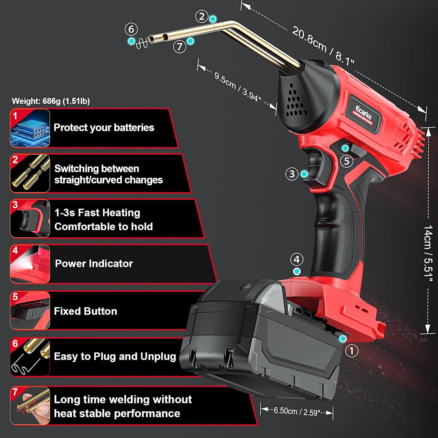 Pistola de soldadura de plástico inalámbrica para batería Milwaukee de 18 V, herramientas automotrices portátiles Ecarke de 120 W para máquina
