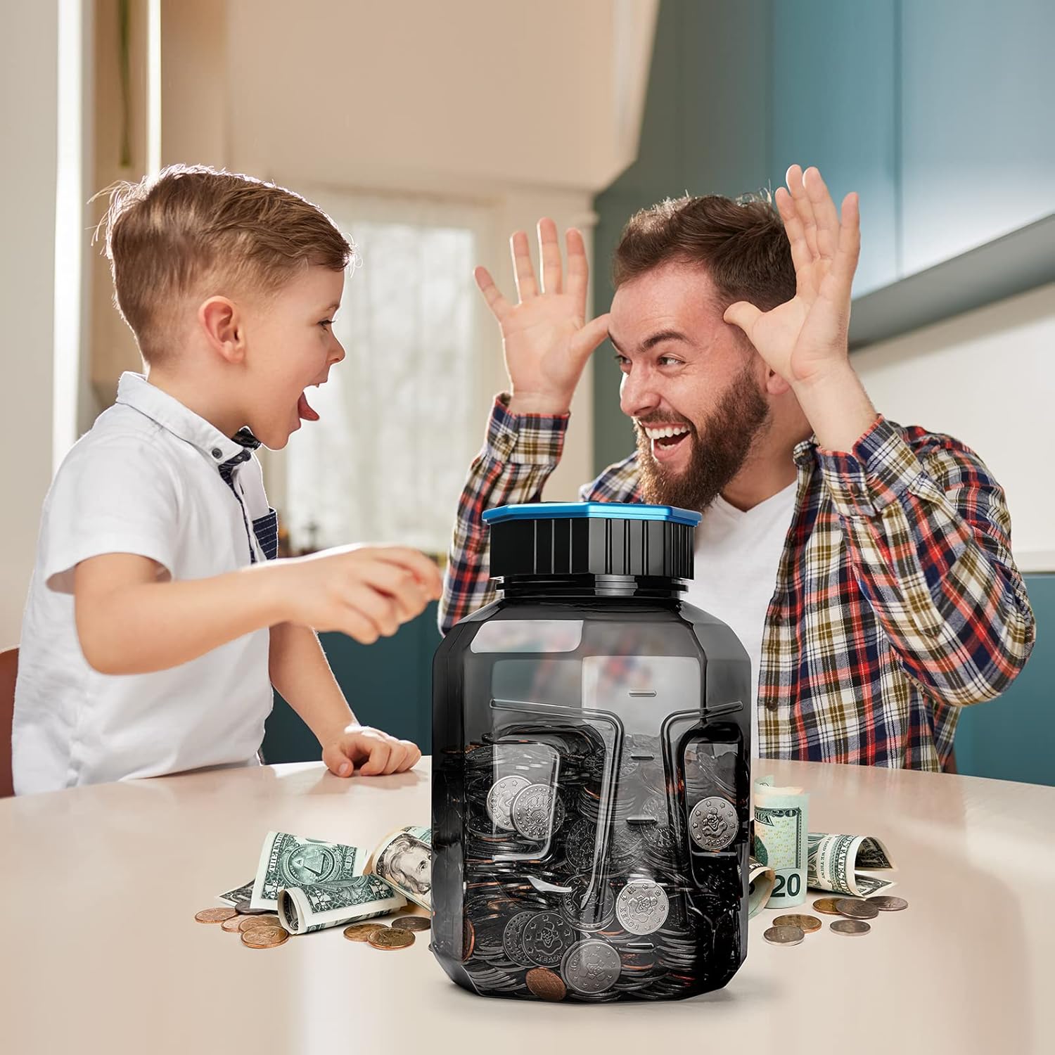 Vcertcpl – Alcancía grande para adultos y niños, banco de monedas digital con capacidad de 2.4 litros, gran contador de monedas, tarro de conteo de
