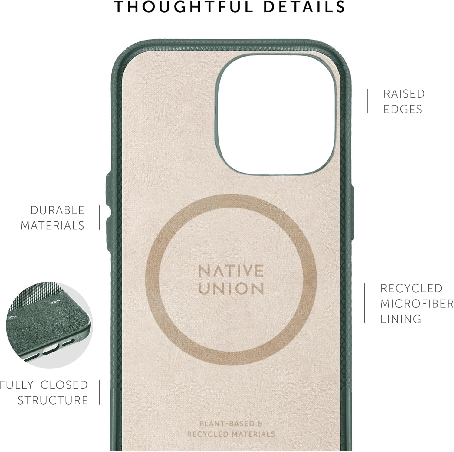 Native Union (Re Classic – Funda MagSafe compatible con imanes integrados, materiales reciclados y a base de plantas, ultraduradera, con protección