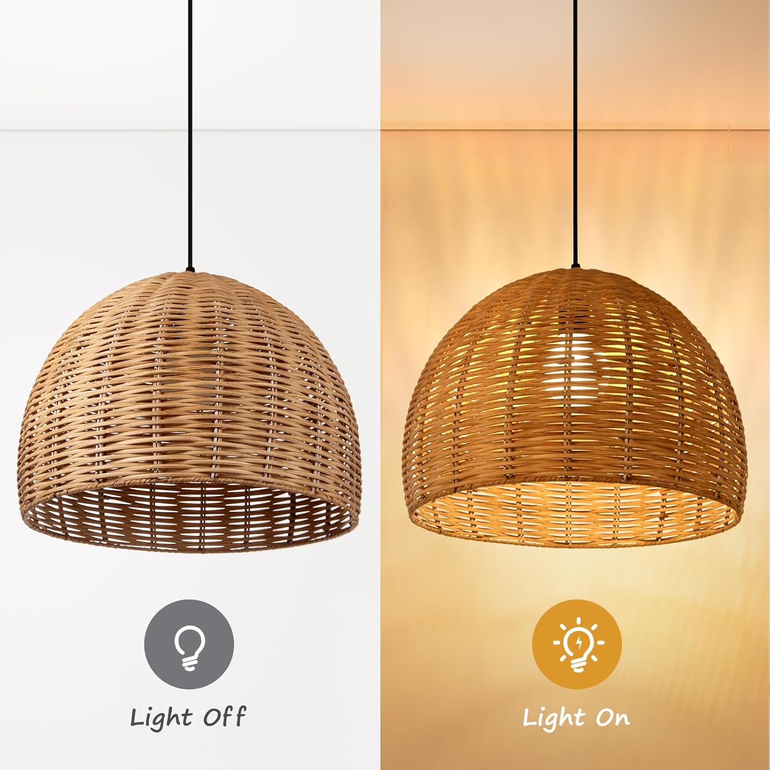 Arturesthome Lámpara colgante de ratán tejida a mano, 1 luz bohemia para colgar en el techo, lámpara costera de granja para isla de cocina, sala de