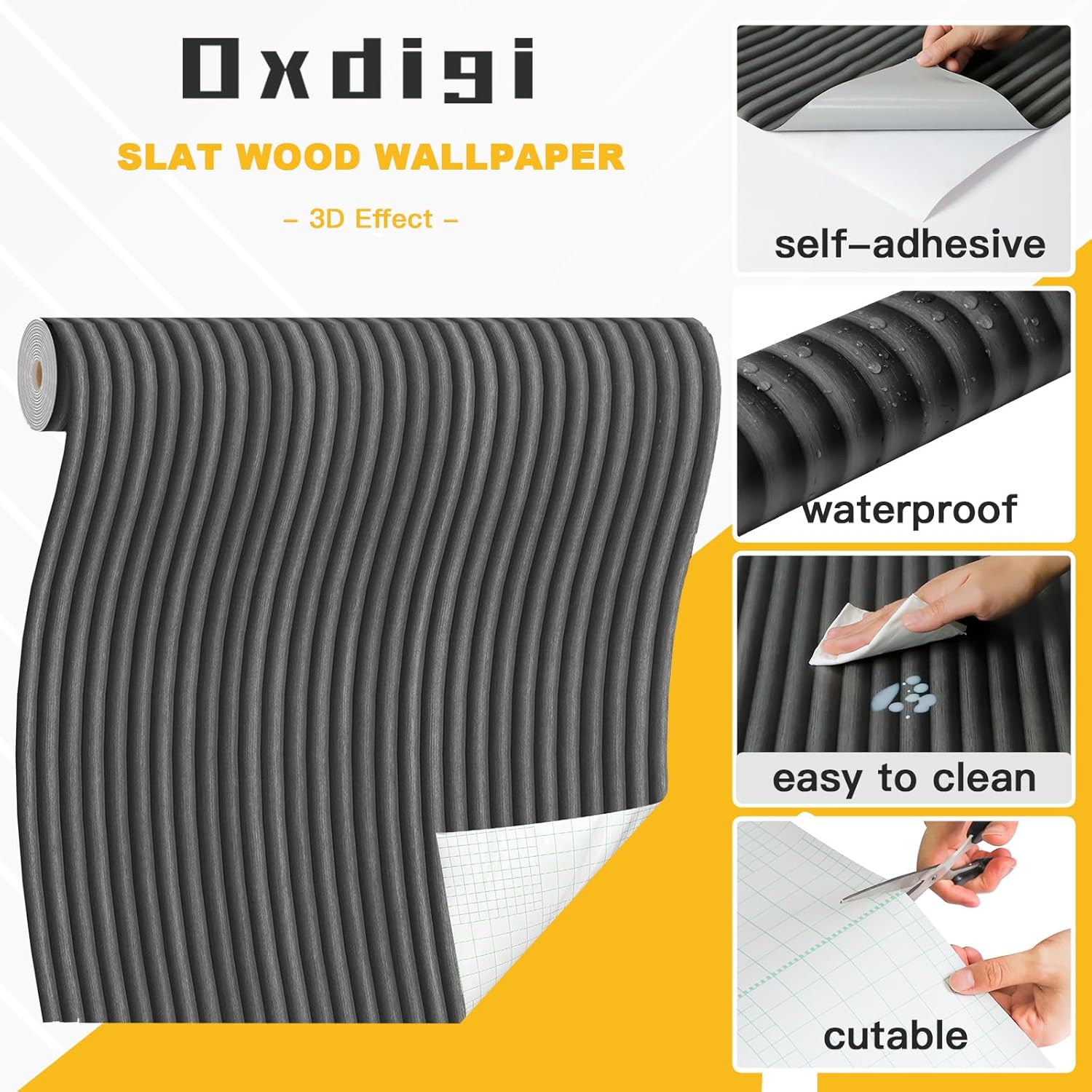 Oxdigi Papel tapiz de listones de madera para despegar y pegar, papel adhesivo autoadhesivo con efecto 3D, impermeable y extraíble, papel adhesivo