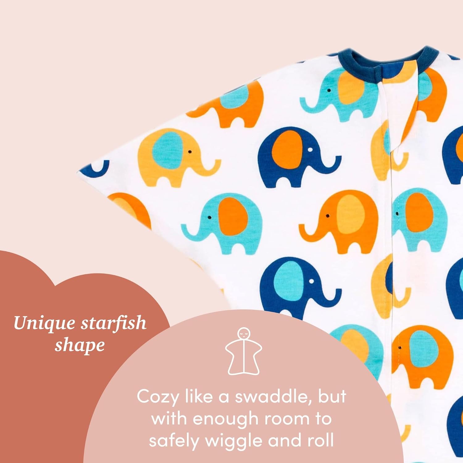 SleepingBaby Zipadee-Zip – Manta para bebé de 6 a 12 meses, manta de transición con cremallera, comodidad – Elefante azul y naranja, talla M